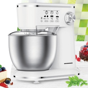 Mixer planetar Heinner HPM-1000WHCH, RESIGILAT (ca nou), 1 AN GARANTIE, 1000w, bol inox 5l, 10 viteze, accesorii tel, carlig framantare, paleta, capac transparent protectie, Alb - Img 3
