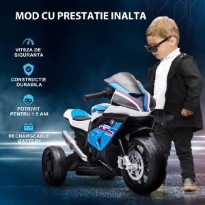 Motocicleta electrica copii Re-Bloom BMW HP4, 6V 30W, PP/metal, 82.5x42x54 cm, 3 roti, muzica, autonomie 45 min, varsta 18-60 luni, 30 kg, albastru/rosu/negru - Verificat A · Re-Bloom - Img 6
