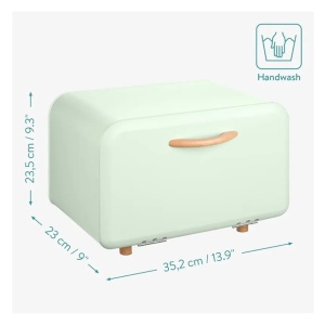 Navaris cutie paine metal/lemn, 35.2x23.5x23 cm, deschidere frontala, curatare manuala, verde deschis - Verificat A · Re-Bloom - Img 2