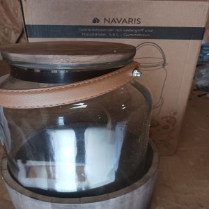 Navaris dozator bauturi 5.6L, suport lemn, robinet inox, maner piele, Transparent/Maro - Verificat A · Re-Bloom - Img 6