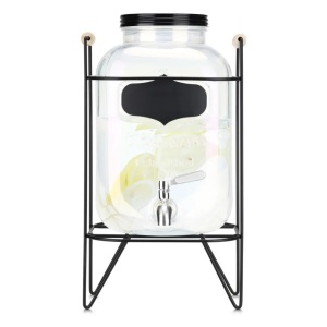 Navaris dozator bauturi sticla borosilicata rainbow irizat, 5L, Ø16x27cm, 2kg, robinet inox, stand metalic, manere lemn, rezistenta -20°C/300°C, transparent/rainbow - Verificat A · Re-Bloom - Img 2