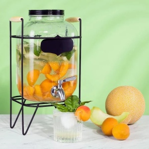 Navaris dozator bauturi sticla sodocalcica cu suport/robinet otel inoxidabil, 5L, recipient Ø9.5x27cm, total 21x18.5x34.5cm, capac filet anti-insecte, transparent - Verificat A · Re-Bloom - Img 3