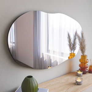 Oglinda decorativa Asir, sticla/MDF, negru, 52 x 89 x 2,2 cm