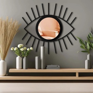 Oglinda decorativa de perete Re-BLOOM, model ochi, plexiglas/eva, negru/rose, 48 x 45 cm - Img 3