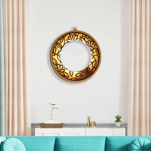 Oglinda decorativa pentru perete Hosoncovy, LED, metal/sticla, auriu/negru, 30 cm