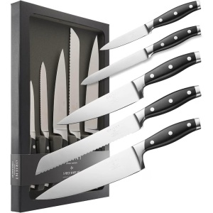 Orient Origin Series set 5 cutite de bucatarie, otel inoxidabil german X50 Ultra+, lama full tang, duritate Rockwell 56, maner ABS Ergo-Sure, negru - Verificat A · Re-Bloom