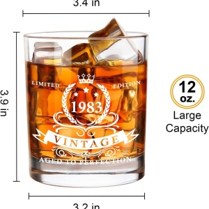 Pahar de whisky cu cutie cadou Lighten Life, anul 1983, sticla/lemn, transparent, 360 ml