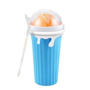 Pahar magic pentru inghetata/ slushy/ smoothie/ granita Gohhme, polipropilena, albastru/alb, 500 ml