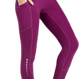 Pantaloni de yoga cu talie înaltă Safysoo, cu buzunare pentru femei, violet, XL