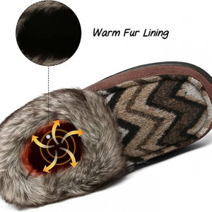 Papuci de iarna cu blana Mishansha, textil/cauciuc, maro, 36 - Img 5