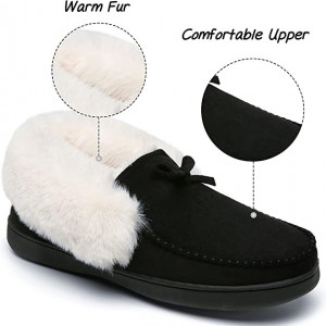Papuci de iarna cu blana Mishansha, textil/cauciuc, negru/alb, 38 - Img 6