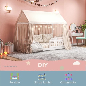 Pat Montessori casuta pentru copii Re-Bloom, lemn de pin, 96x195x165 cm, 15 sipci, bariere protectie 44 cm, saltea 90x190 cm, 120 kg, alb - Verificat A · Re-Bloom - Img 5