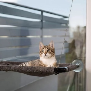 Pat suspendat pentru pisici, Amazy, cu prindere pe geam, tip hamac, montaj cu ventuze, 60x35 cm, Resigilat, Grad A - Img 3