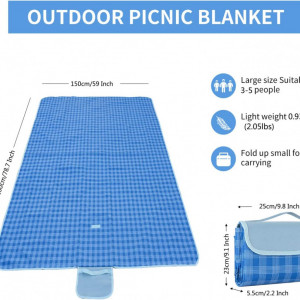 Patura picnic TKLake, PVC/tesatura oxford, albastru/alb, 150 x 200 cm - Img 6