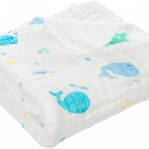 Paturita pentru bebelusi MINIMOTO, bumbac, alb/albastru, 110 x 110 cm - Img 1