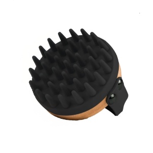 Perie pentru masajul scalpului Bambua, silicon/bambus, negru/natur, 8,5 x 7,8 x 8 cm