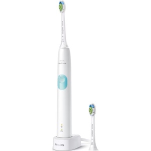 Periuta electrica de dinti Philips Sonicare ProtectiveClean 4300 HX6807/51, 62000 miscari/minut, 1 mod de curatare, 2 intensitati, senzor presiune integrat, functie BrushSync, 2 capete de periere, Alb, Resigilat, Grad B