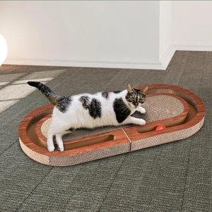 Pfotenolymp jucarie interactiva pisici, carton ondulat, minge, catnip, Maro - Verificat B · Re-Bloom - Img 2