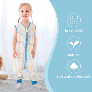 Pijama fara maneci pentru copii Mosbears, bumbac, alb/albastru, pentru inaltimea 74-80 cm 