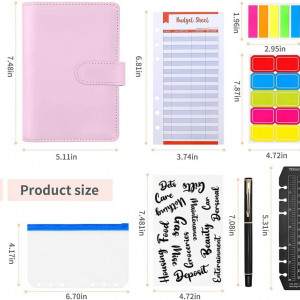 Planificator de buget cu plicuri si etichete Iycorish, PU/hartie/plastic, roz, 19 x 13 cm - Img 6