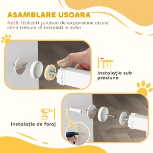 Poarta pentru caini cu latime reglabila 75-95cm, otel/ABS, 76cm inaltime, dublă blocare, kit extensie 10cm inclus, alb - Verificat A · Re-Bloom - Img 4