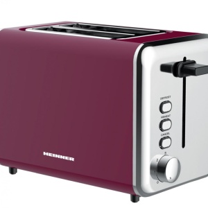 Prajitor de paine Heinner TP-1000BG, Putere 850W, Capacitate 2 felii, 7 Setari rumenire, Burgundy