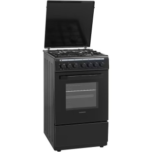 Produs Resigilat Aragaz Mixt Heinner HFSC-V60LITGC-BK, 50x60cm, 4 arzatoare, Aprindere electrica plita, Cuptor electric, 6 functii, Timer, Grill, Ventilatie, Decongelare, 50x60x85 cm