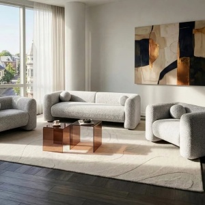 Produs Resigilat Canapea 3 locuri Re-Bloom Leiren, textil/eucalipt, 224x87x66 cm, arcuri sinuoase, spuma 24 kg/m3, 2 perne incluse, bej - Verificat A - Img 3