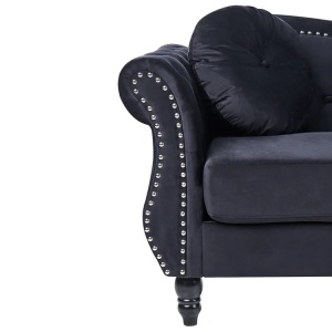 Produs Resigilat Canapea 3 locuri Re-Bloom Skien, catifea/eucalipt/pin, 204x78x86 cm, arcuri sinuoase, spuma 16cm, 2 perne, 150 kg/persoana, negru - Verificat A - Img 6