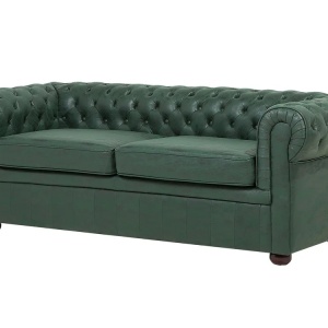 Produs Resigilat Canapea Chesterfield 3 locuri Re-Bloom, piele ecologica/eucalipt/stejar, 195x76x70 cm, arcuri sinuoase, spuma, 250 kg/persoana, verde - Verificat A - Img 6