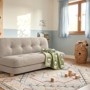 Produs Resigilat Canapea extensibila 2 locuri Re-Bloom Esbjerg, textil/stejar/fier, 133x78x61 cm, mecanism clic-clic, spuma 26cm, 120 kg/persoana, bej - Verificat A - Img 2