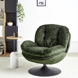Produs Resigilat Fotoliu rotativ Re-Bloom Nolvik, catifea/otel, 82x85x82 cm, rotire 360°, spuma, 250 kg, verde inchis/negru - Verificat B - Img 2