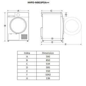 Produs Resigilat Heat Pump Dryer HEINNER HHPD-M8G3PDA++, 8 kg, Class: E, White - Img 2