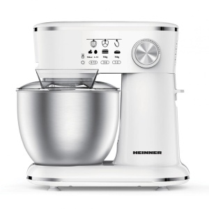 Produs Resigilat MIXER PLANETAR HEINNER HPM-1000WHCH, 1000W, BOL INOX: 5L, 10 VITEZE, ACCESORII: TEL, CARLIG FRAMANTARE, PALETA, CAPAC TRANSPARENT PROTECTIE, ALB