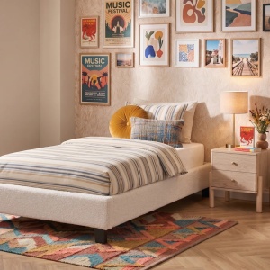 Produs Resigilat Pat fara tablie Re-Bloom Roanne, 90x200 cm, lemn/textil/placaj plop, somiera 13 lamele arc, 300 kg, bej deschis - Verificat A - Img 6