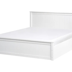 Produs Resigilat Pat matrimonial Re-Bloom Lambres, 160x200 cm, lemn de pin/textil/MDF, somiera 26 lamele, tablie 170x93 cm, 200 kg, alb - Verificat A