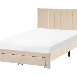 Produs Resigilat Pat Re-Bloom Lonzac, 120x200 cm, catifea/lemn, somiera 12 lamele, tablie 125x51 cm, picioare 28 cm, bej - Verificat A