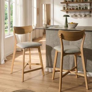 Produs Resigilat Set 2 scaune de bar Re-Bloom Hope, lemn cauciuc/textil, 49x54x93 cm, 110 kg, natur/gri - Verificat A - Img 2