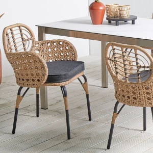 Produs Resigilat Set 2 scaune de gradina cu perne Re-Bloom Pratello, ratan PE/textil/otel, 45x49x84 cm, 100 kg, gri grafit/natur - Verificat A - Img 2