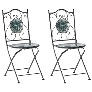 Produs Resigilat Set 2 scaune de gradina Re-Bloom Cozzana, fier/ceramica, 40x45x90 cm, negru/verde - Verificat A