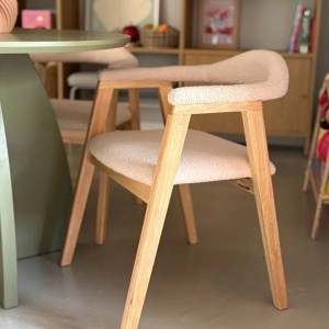 Produs Resigilat Set 2 scaune de masa Re-Bloom Oneco, lemn cauciuc/MDF/textil, 56x62x72 cm, 100 kg, natur/bej - Verificat A - Img 2