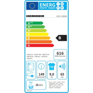 Produs Resigilat Uscator de rufe cu condensare Heinner HCD-V904B, Capacitate incarcare 9kg, Clasa energetica B, 15 programe de uscare, Design elegant cu panel negru si usa cromata, Display LED, Program rapid camasi 12 min, Program expres 29 min, Program B - Img 3