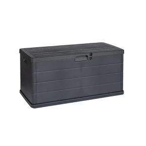 Progarden lada depozitare exterior 340 L, 118x59x57 cm, polipropilena, finisaj imitatie lemn, capac batant, antracit - Verificat B · Re-Bloom