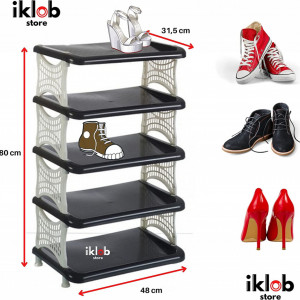 Raft de pantofi cu 5 nivele Magazin IKLOB®, plastic, alb/negru, 80 x 48 x 31,5 cm - Img 2