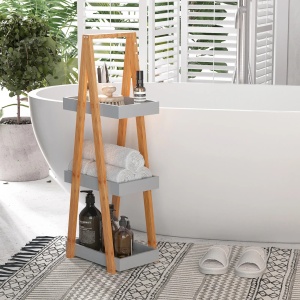 Raft pentru baie, MDF/bambus, maro/gri, 30 x 18 x 81 cm, Resigilat, Grad A - Img 2