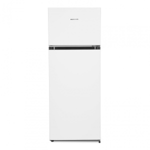 RESIGILAT – FRIGIDER CU DOUA USI HEINNER HF-205F+, Clasa F, 205L, IIuminare LED, 3 rafturi de sticla, H 143.4cm, Alb