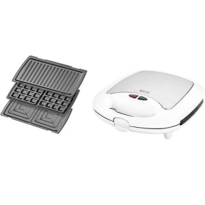 RESIGILAT - Sandwich-maker ECG S 399 3in1, alb, 700W, 3 tipuri de placi detasabile - Img 2