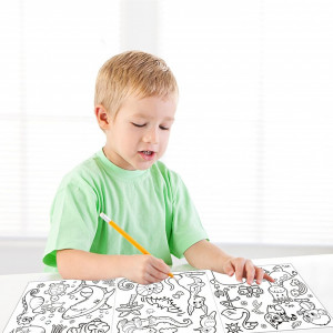 Rola de desen pentru copii JOKILY, hartie, model dinozauri, alb/negru, 89 x 29,5 cm - Img 7