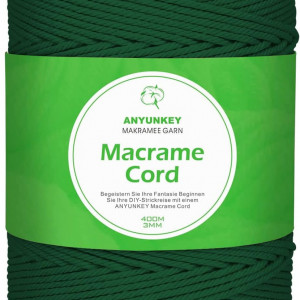 Rola de macrame pentru mestesuguri ANYUNKEY, bumbac, verde inchis, 400m x 3 mm