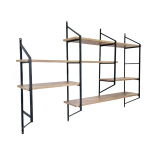 Rustic Edge rafturi perete 180x120x28 cm, PAL 18mm, cadru metal, negru pin - Verificat A · Re-Bloom